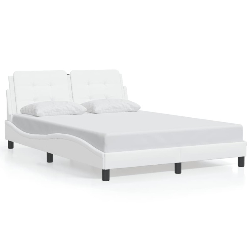 vidaXL Estructura cama con luces LED cuero sintético blanco 140x190 cm vidaXL Estructura cama con luces LED cuero sintético blanco 140x190 cm