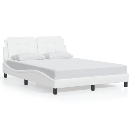 vidaXL Estructura cama con luces LED cuero sintético blanco 140x190 cm