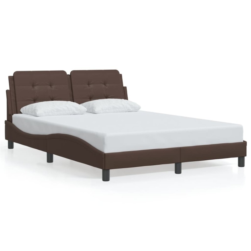 vidaXL Estructura cama con luces LED cuero sintético marrón 140x200 cm vidaXL Estructura cama con luces LED cuero sintético marrón 140x200 cm