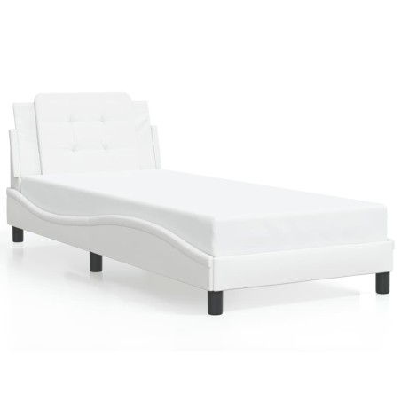 vidaXL Estructura de cama con cabecero cuero sintético blanco 90x190cm