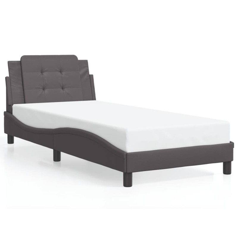 vidaXL Estructura de cama con cabecero cuero sintético gris 90x190 cm vidaXL Estructura de cama con cabecero cuero sintético gris 90x190 cm