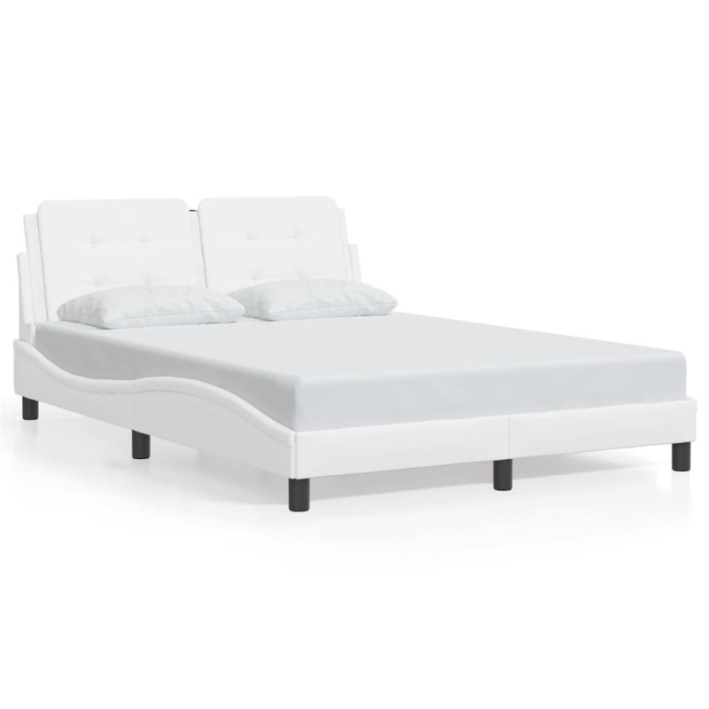 vidaXL Estructura de cama cabecero cuero sintético blanco 140x190 cm vidaXL Estructura de cama cabecero cuero sintético blanco 140x190 cm
