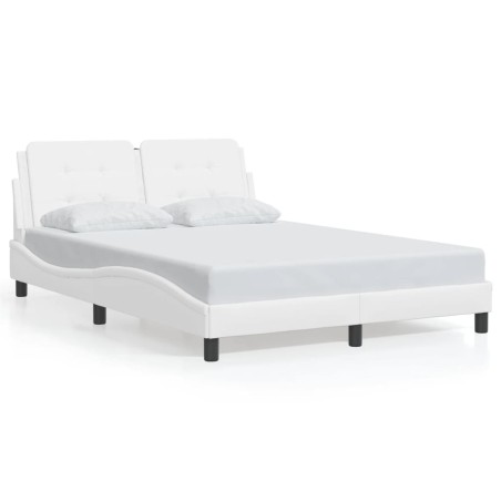 vidaXL Estructura de cama cabecero cuero sintético blanco 140x190 cm