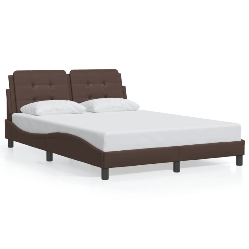 vidaXL Estructura de cama cabecero cuero sintético marrón 140x200 cm vidaXL Estructura de cama cabecero cuero sintético marrón 140x200 cm