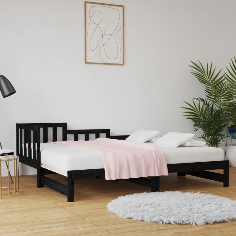 vidaXL Sofá cama extraíble madera maciza de pino negro 2x(90x200) cm vidaXL Sofá cama extraíble madera maciza de pino negro 2x(90x200) cm