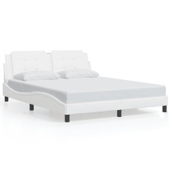 vidaXL Estructura de cama cabecero cuero sintético blanco 160x200 cm