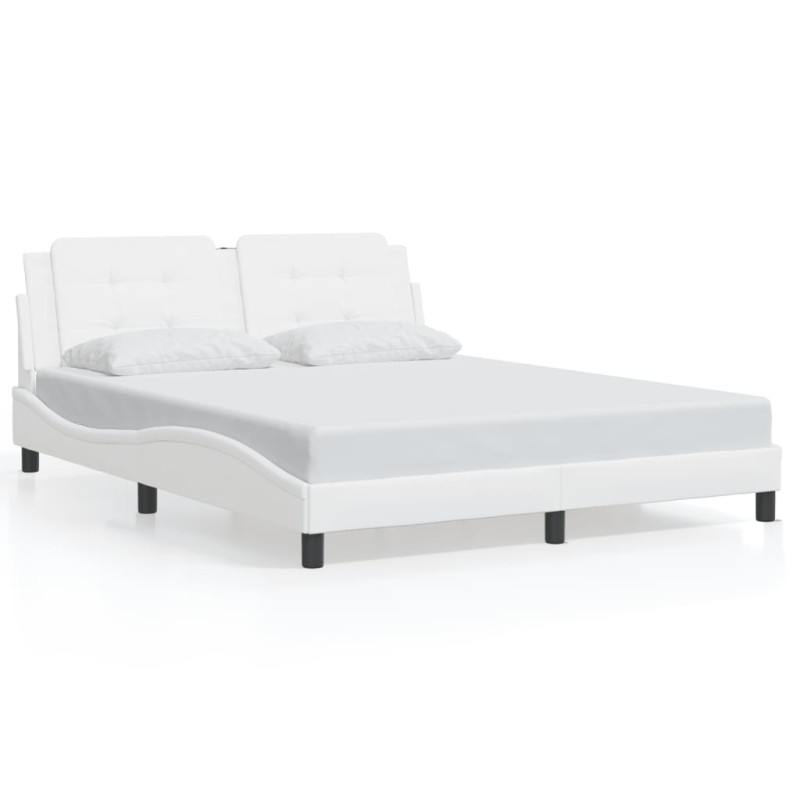 vidaXL Estructura de cama cabecero cuero sintético blanco 160x200 cm vidaXL Estructura de cama cabecero cuero sintético blanco 160x200 cm