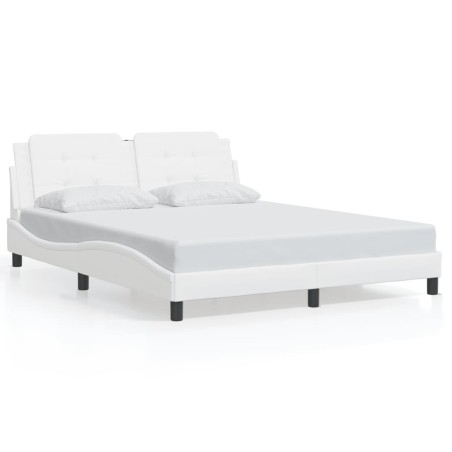 vidaXL Estructura de cama cabecero cuero sintético blanco 160x200 cm