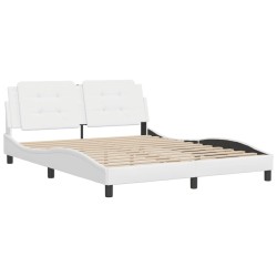 vidaXL Estructura de cama cabecero cuero sintético blanco 160x200 cm
