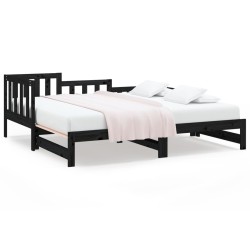 vidaXL Sofá cama extraíble madera maciza de pino negro 2x(90x200) cm