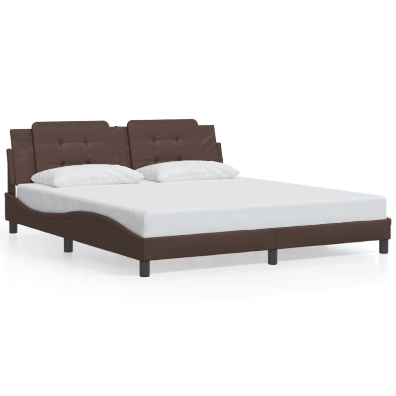 vidaXL Estructura de cama cabecero cuero sintético marrón 180x200 cm vidaXL Estructura de cama cabecero cuero sintético marrón 180x200 cm