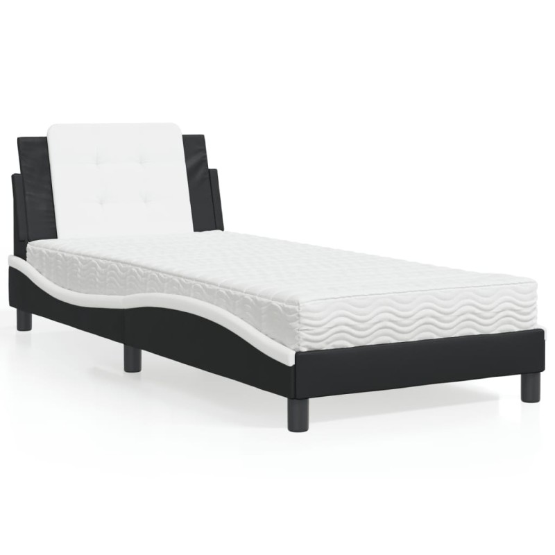 vidaXL Cama con colchón cuero sintético negro y blanco 80x200 cm vidaXL Cama con colchón cuero sintético negro y blanco 80x200 cm