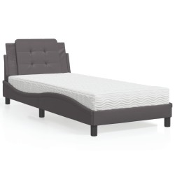 vidaXL Cama con colchón cuero sintético gris 90x190 cm