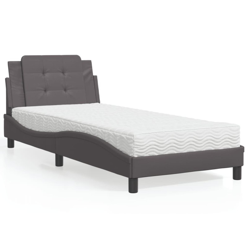 vidaXL Cama con colchón cuero sintético gris 90x190 cm vidaXL Cama con colchón cuero sintético gris 90x190 cm