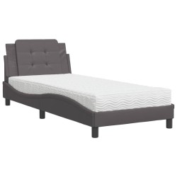 vidaXL Cama con colchón cuero sintético gris 90x190 cm