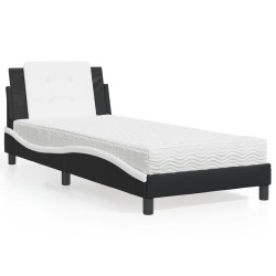 vidaXL Cama con colchón cuero sintético negro y blanco 90x190 cm