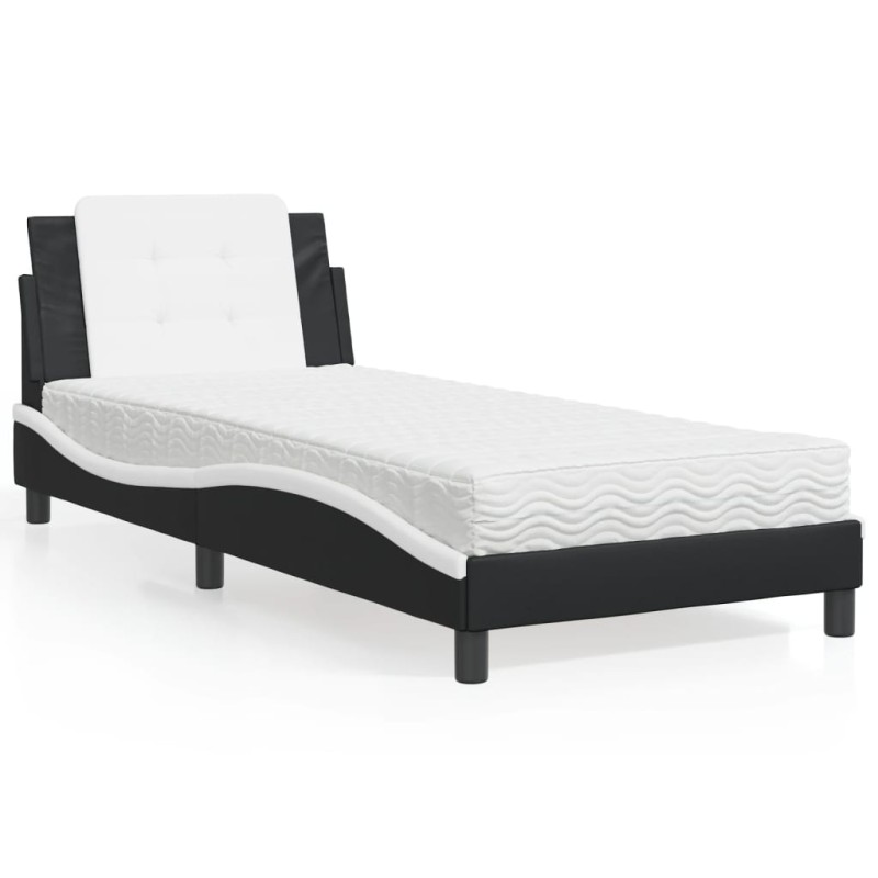 vidaXL Cama con colchón cuero sintético negro y blanco 90x190 cm vidaXL Cama con colchón cuero sintético negro y blanco 90x190 cm