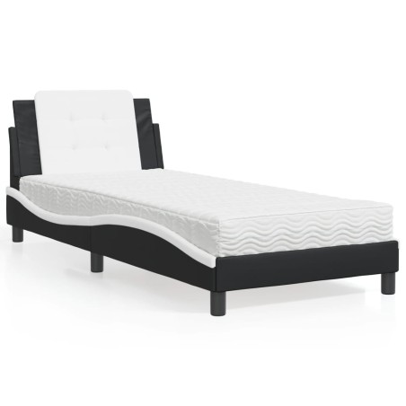 vidaXL Cama con colchón cuero sintético negro y blanco 90x190 cm