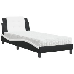 vidaXL Cama con colchón cuero sintético negro y blanco 90x190 cm