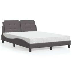 vidaXL Cama con colchón cuero sintético gris 140x190 cm