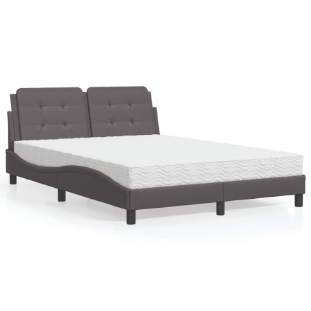 vidaXL Cama con colchón cuero sintético gris 140x190 cm