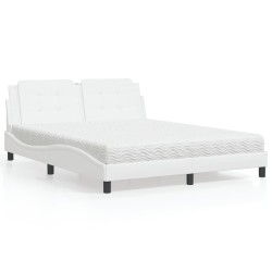 vidaXL Cama con colchón cuero sintético blanco 160x200 cm
