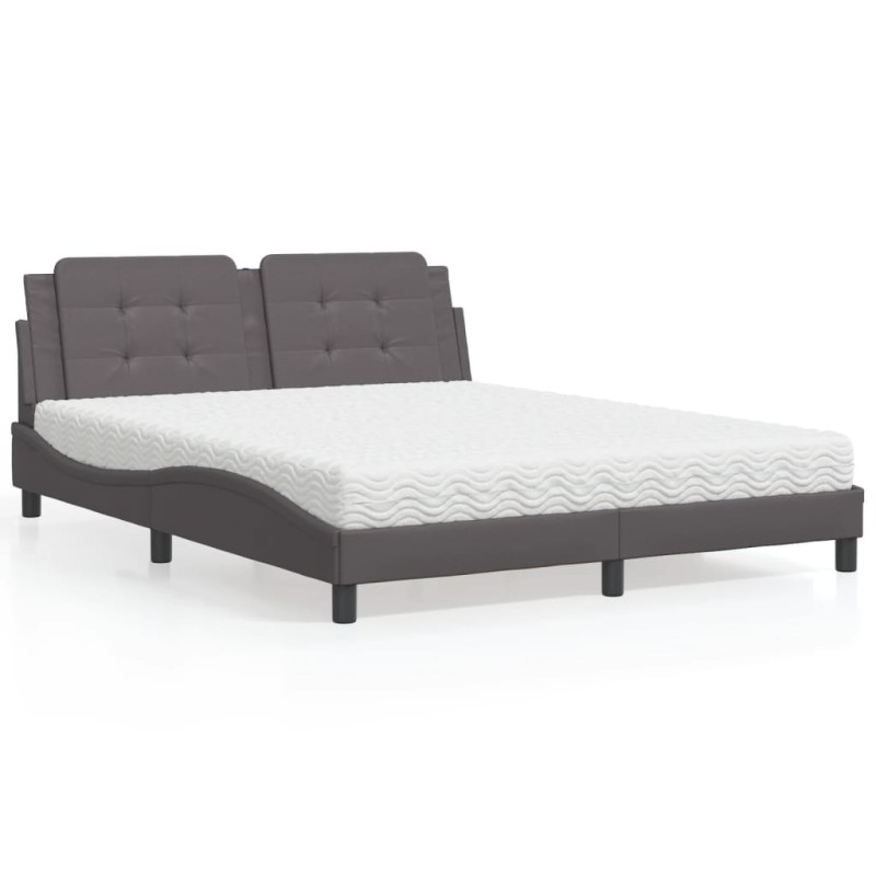 vidaXL Cama con colchón cuero sintético gris 160x200 cm vidaXL Cama con colchón cuero sintético gris 160x200 cm