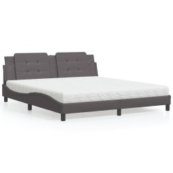 vidaXL Cama con colchón cuero sintético gris 180x200 cm