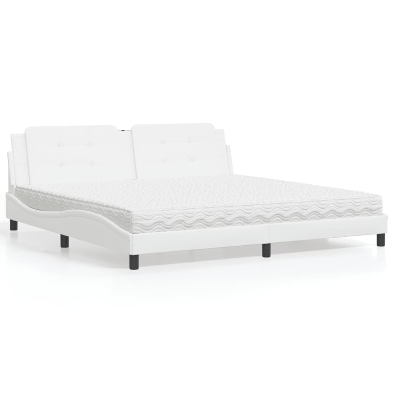 vidaXL Cama con colchón cuero sintético blanco 200x200 cm vidaXL Cama con colchón cuero sintético blanco 200x200 cm