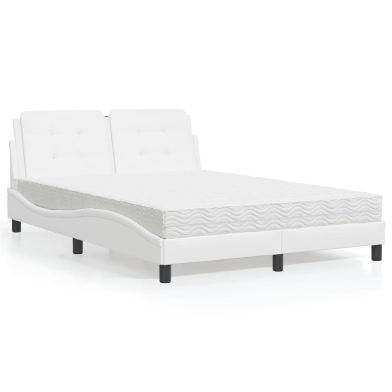 vidaXL Cama con colchón cuero sintético blanco 140x190 cm vidaXL Cama con colchón cuero sintético blanco 140x190 cm