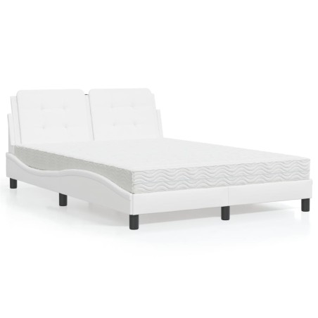 vidaXL Cama con colchón cuero sintético blanco 140x190 cm