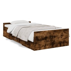 vidaXL Cama con cajones madera de ingeniería roble ahumado 90x190 cm