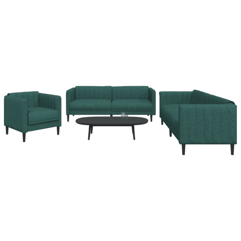 vidaXL Juego de sofás 3 piezas tela verde oscuro vidaXL Juego de sofás 3 piezas tela verde oscuro