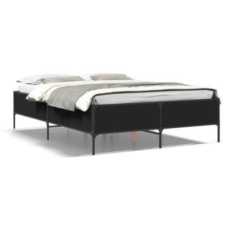 vidaXL Estructura de cama madera de ingeniería y metal negro 140x200cm