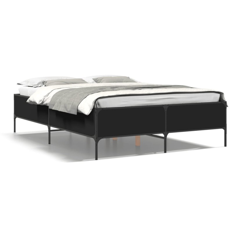 vidaXL Estructura de cama madera de ingeniería y metal negro 140x190cm vidaXL Estructura de cama madera de ingeniería y metal negro 140x190cm