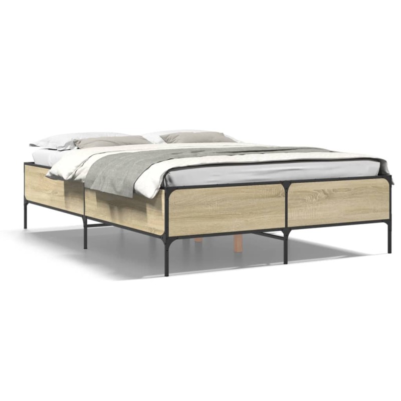 vidaXL Estructura cama madera ingeniería metal roble Sonoma 135x190 cm vidaXL Estructura cama madera ingeniería metal roble Sonoma 135x190 cm