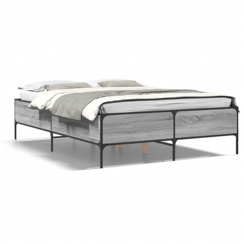 vidaXL Estructura cama madera ingeniería metal gris Sonoma 150x200 cm vidaXL Estructura cama madera ingeniería metal gris Sonoma 150x200 cm