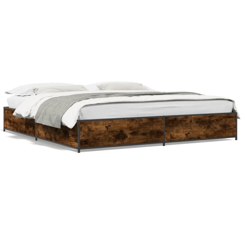 vidaXL Estructura cama madera ingeniería metal roble ahumado 200x200cm vidaXL Estructura cama madera ingeniería metal roble ahumado 200x200cm