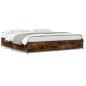vidaXL Estructura cama madera ingeniería metal roble ahumado 200x200cm vidaXL Estructura cama madera ingeniería metal roble ahumado 200x200cm