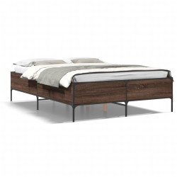 vidaXL Estructura cama madera ingeniería metal marrón roble 140x190 cm