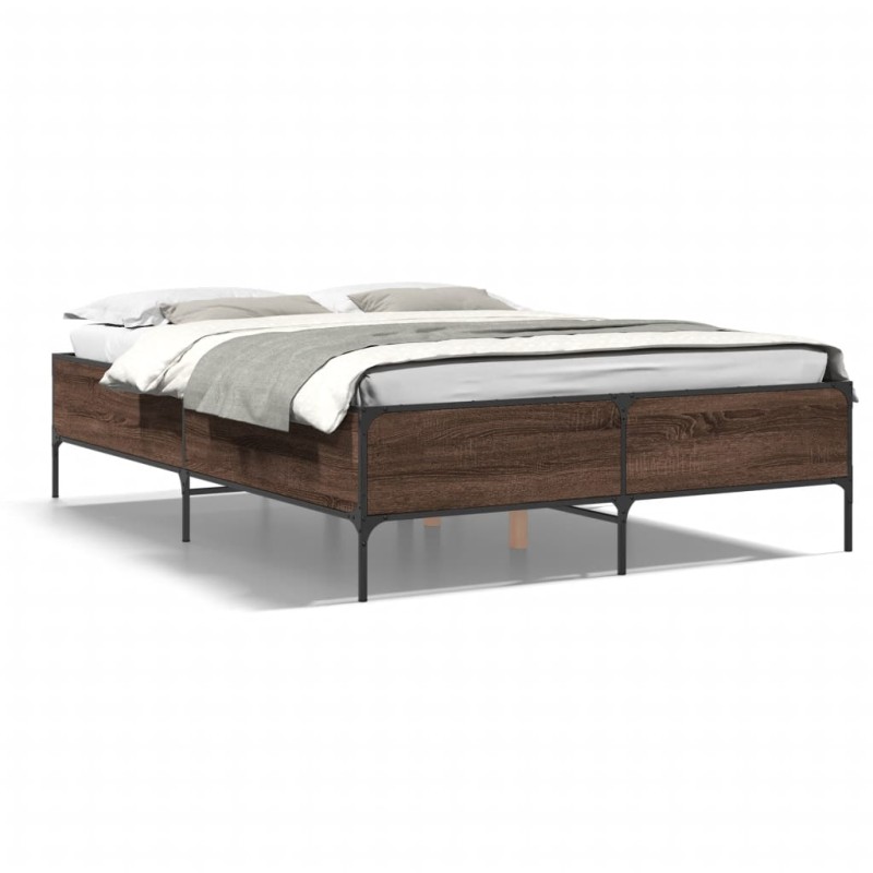 vidaXL Estructura cama madera ingeniería metal marrón roble 140x190 cm