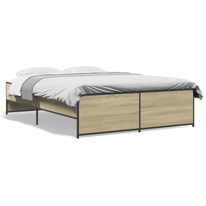 vidaXL Estructura cama madera ingeniería metal roble Sonoma 140x190 cm vidaXL Estructura cama madera ingeniería metal roble Sonoma 140x190 cm
