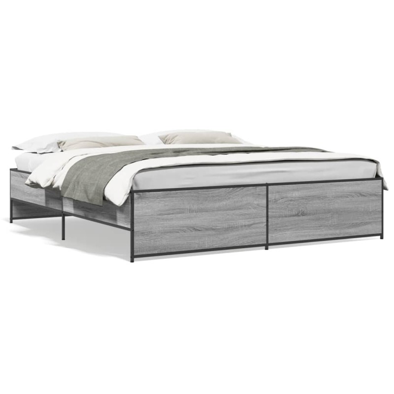 vidaXL Estructura cama madera ingeniería metal gris Sonoma 200x200 cm vidaXL Estructura cama madera ingeniería metal gris Sonoma 200x200 cm