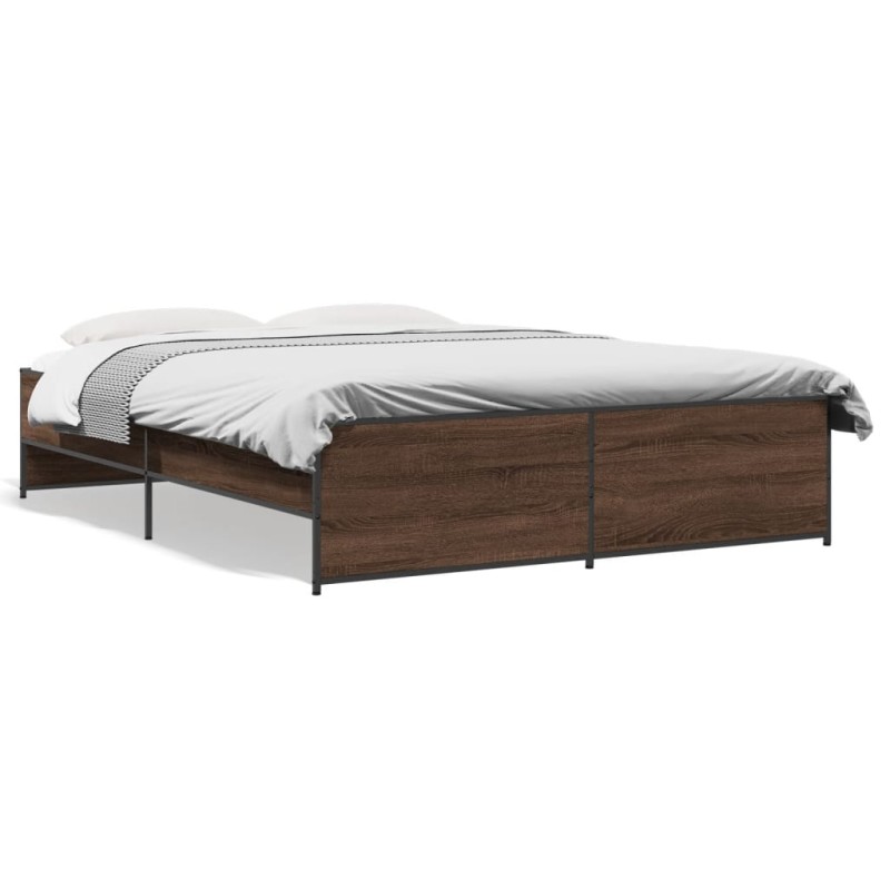 vidaXL Estructura cama madera ingeniería metal marrón roble 140x200 cm vidaXL Estructura cama madera ingeniería metal marrón roble 140x200 cm