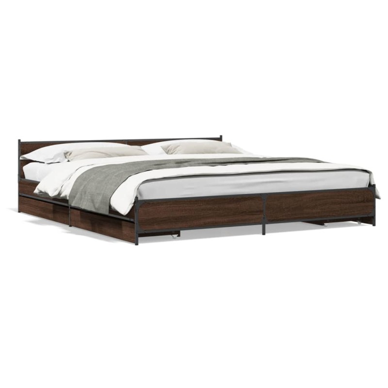 vidaXL Cama con cajones madera ingeniería marrón roble 200x200 cm vidaXL Cama con cajones madera ingeniería marrón roble 200x200 cm
