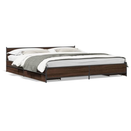 vidaXL Cama con cajones madera ingeniería marrón roble 200x200 cm
