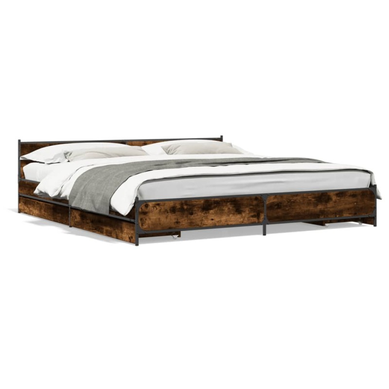 vidaXL Cama con cajones madera de ingeniería roble ahumado 200x200 cm vidaXL Cama con cajones madera de ingeniería roble ahumado 200x200 cm