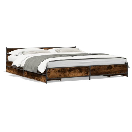 vidaXL Cama con cajones madera de ingeniería roble ahumado 200x200 cm