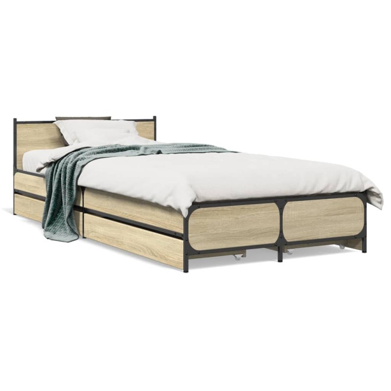 vidaXL Cama con cajones madera ingeniería roble Sonoma 100x200 cm vidaXL Cama con cajones madera ingeniería roble Sonoma 100x200 cm