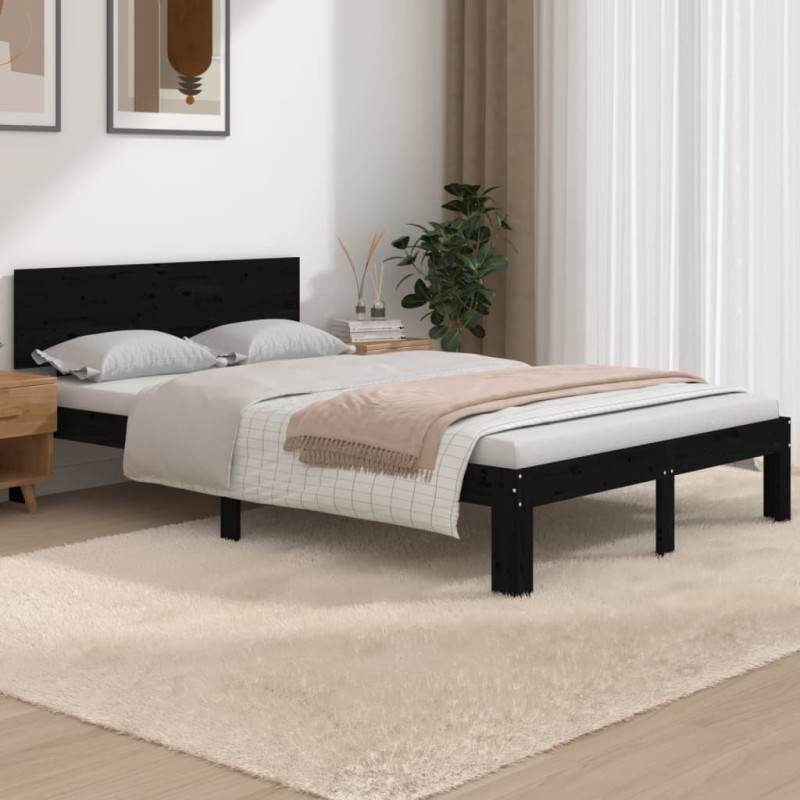 vidaXL Estructura de cama madera maciza negro 120x190 cm vidaXL Estructura de cama madera maciza negro 120x190 cm